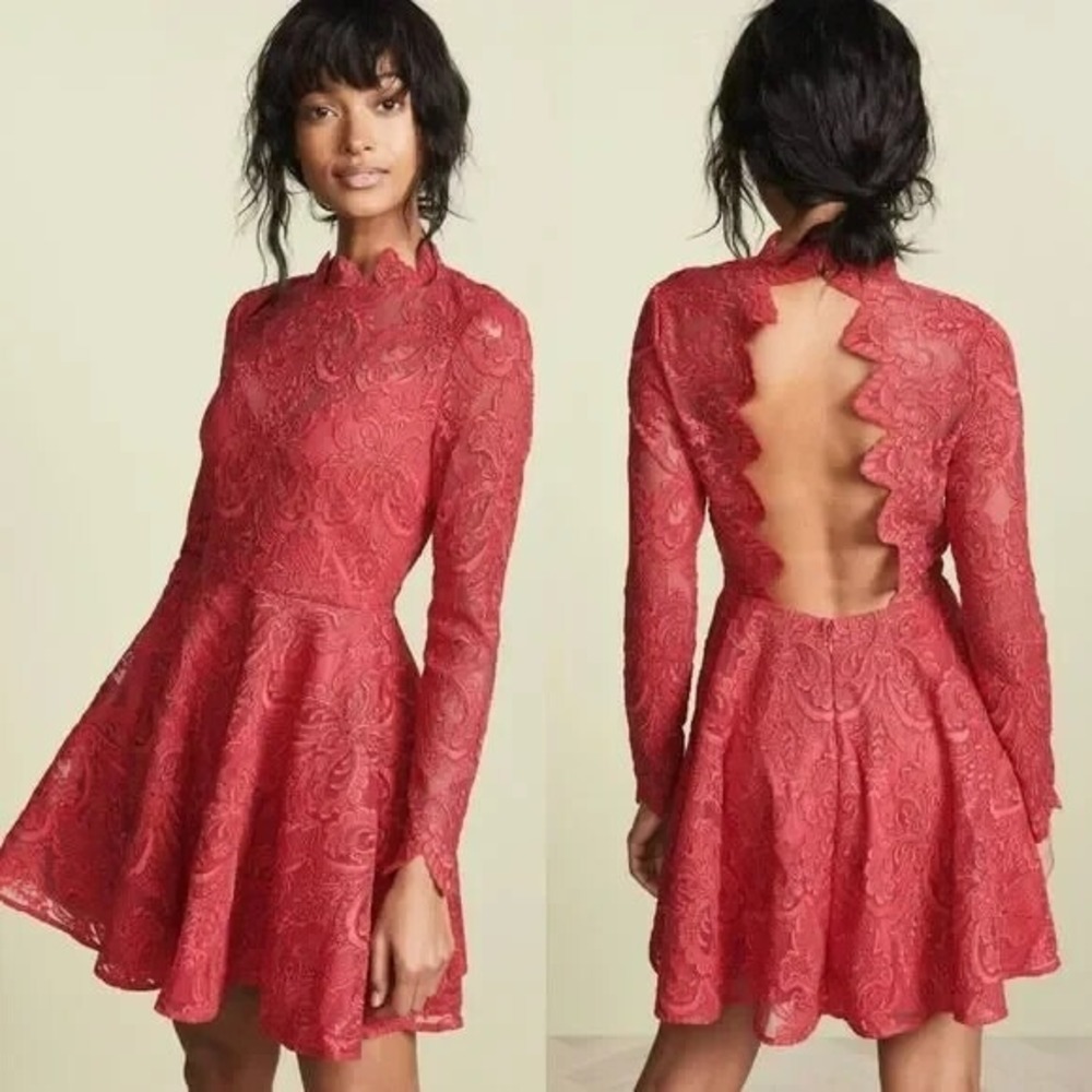Saylor Womens Rita Lace Fit & Flare Exposed Back Mini Dress Raspberry Size Large
